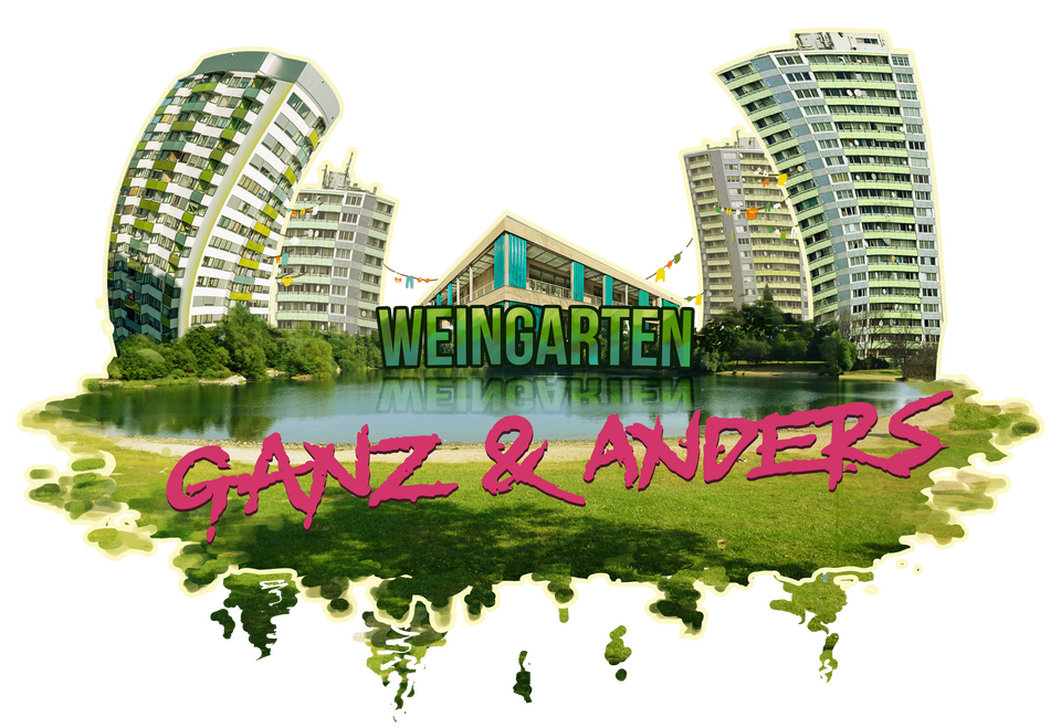 Grafik mit zwei Hochhäusern und dem See (Weingarten)